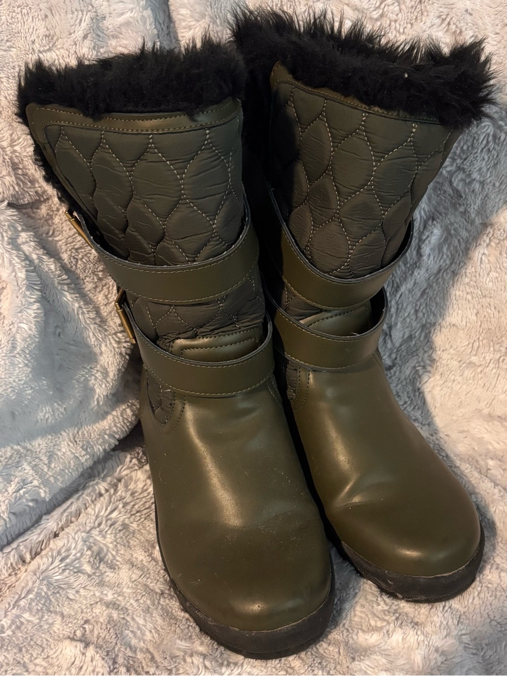 Forest Green Faux Fur Trim Winter Boots - Size 9